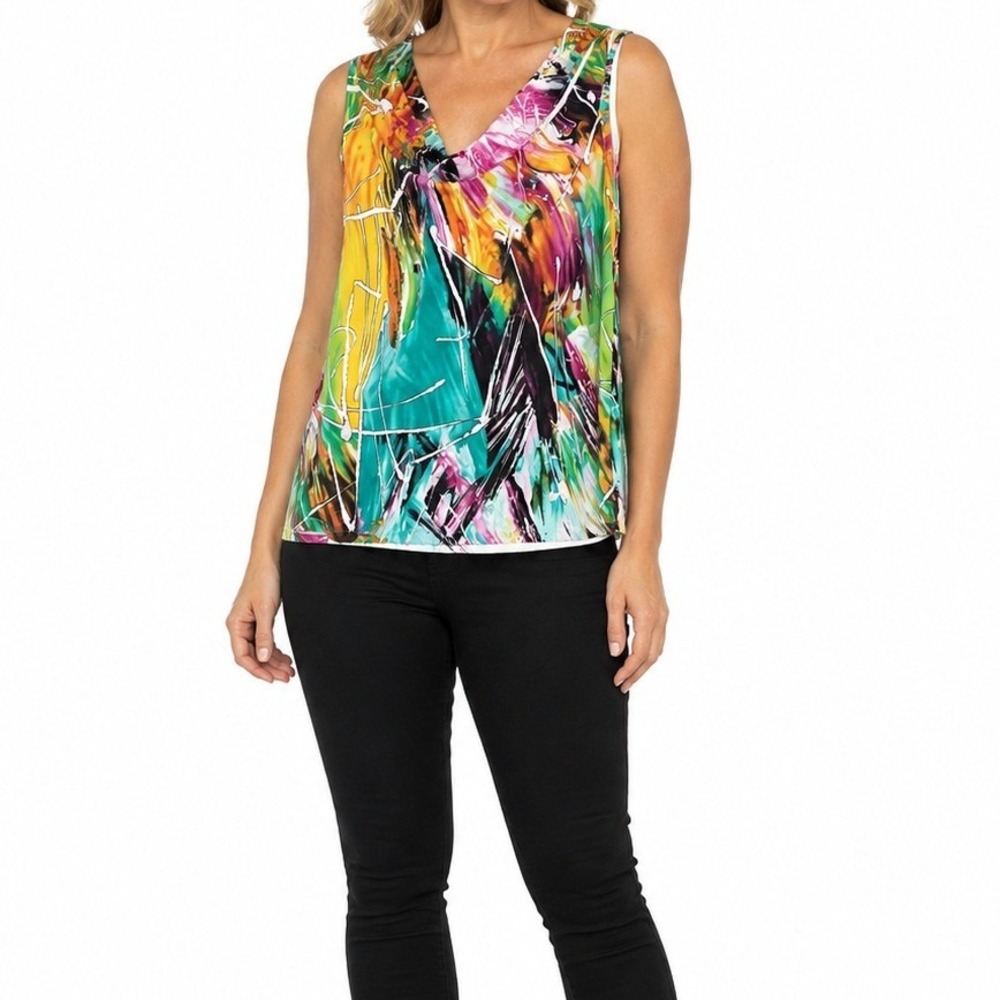 Peter Nygard Sleeveless Blouse Womens Large Multicolor Abstract Cowl Neck